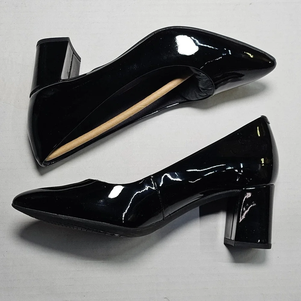 Rockport Total Motion TM‎ Salima Pump CG7773 Black Patent Leather Block Heel 5M